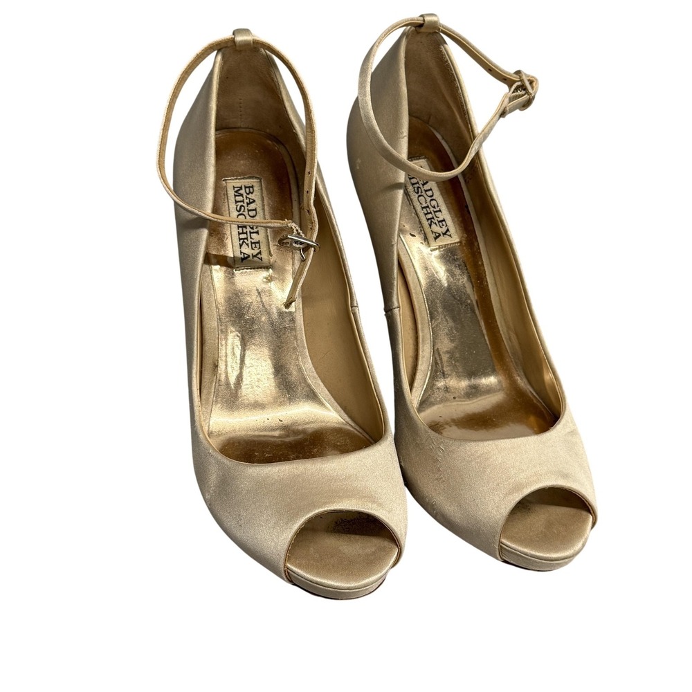 Badgley Mischka Shoes Womens Size 8 Nude Peep‎ Toe Ankle Strap Jeweled Heels